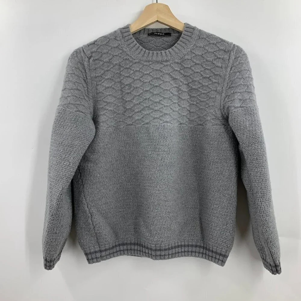 Alpha Studio Women's Raised Knit 100% Wool Long Sleeve Crew Neck Sweater Size S‎